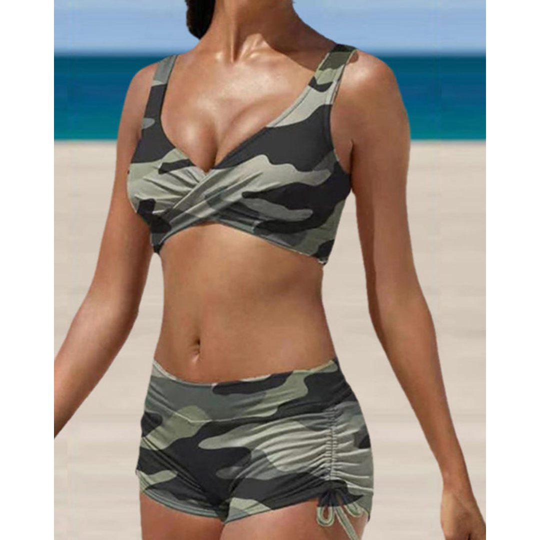 Damen figurformendes Bikini-Set mit geraffter Badehose