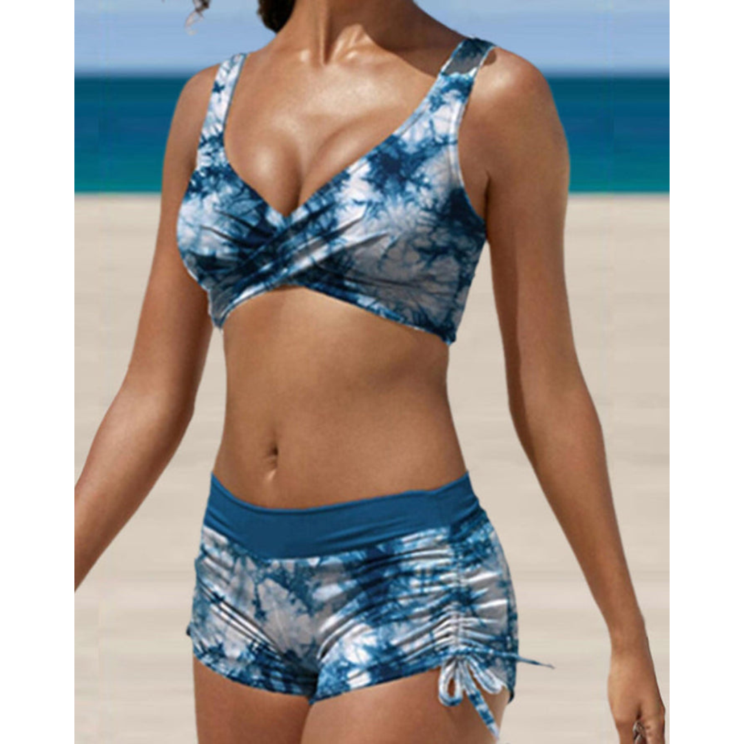 Damen figurformendes Bikini-Set mit geraffter Badehose