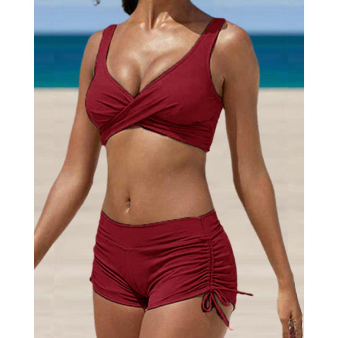 Damen figurformendes Bikini-Set mit geraffter Badehose