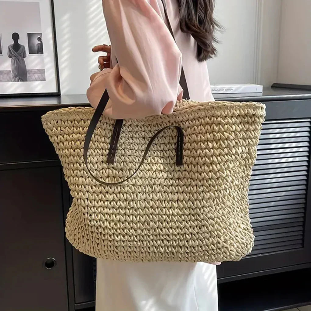 Damen geflochtene Schultertasche – Grosse Tote Bag