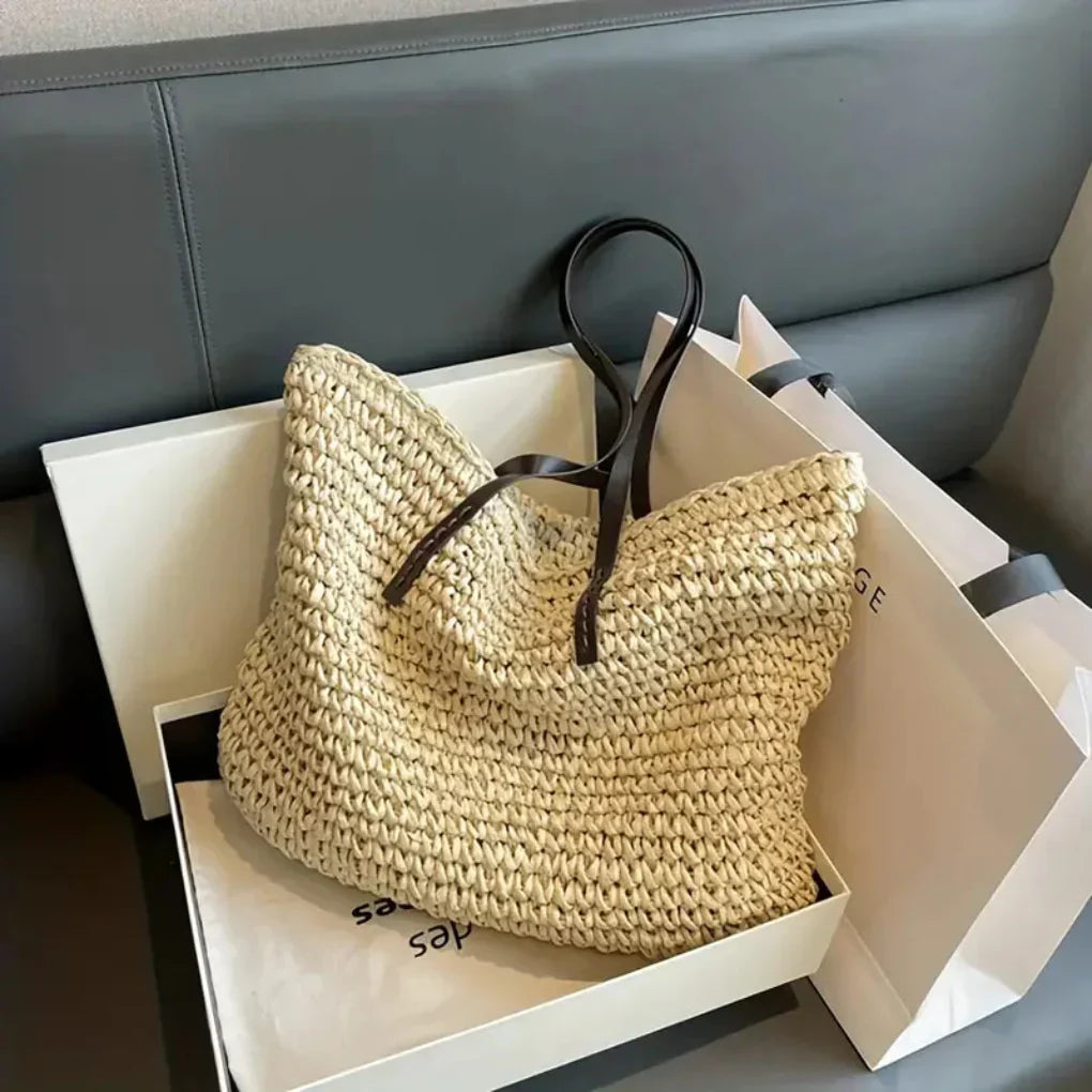 Damen geflochtene Schultertasche – Grosse Tote Bag