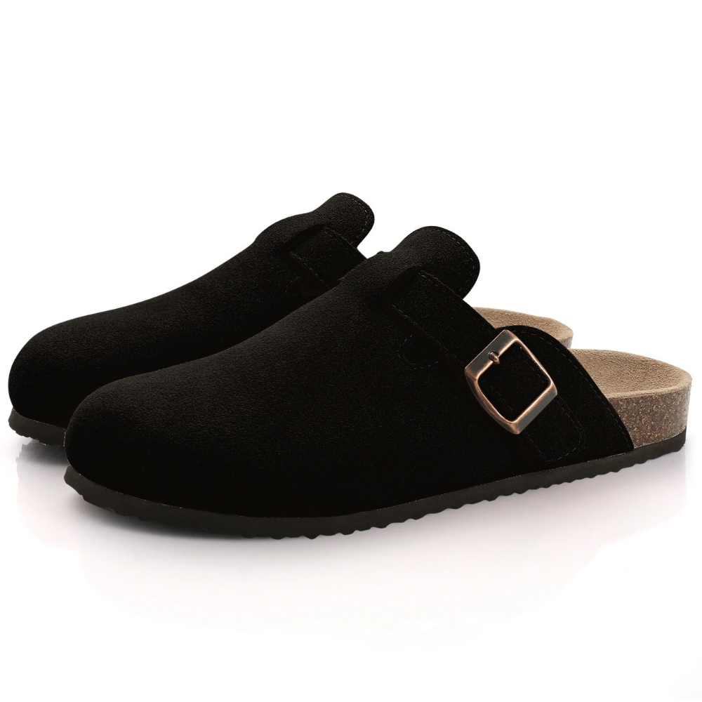 Damen-Clogs aus Spaltleder mit verstellbarer Schnalle