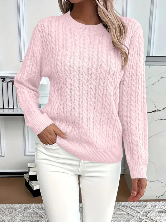 Langärmliger Damenpullover mit Zopfmuster
