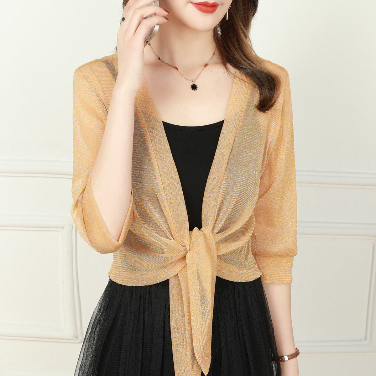 Damen Sommer Chiffon-Oberteil mit Bindeband