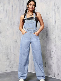 Ärmellose Denim-Latzhose für Damen mit weitem Bein