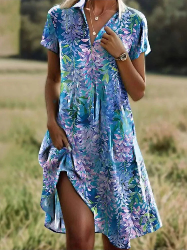Damen Mini-Hemdblusenkleid mit Blumenmuster