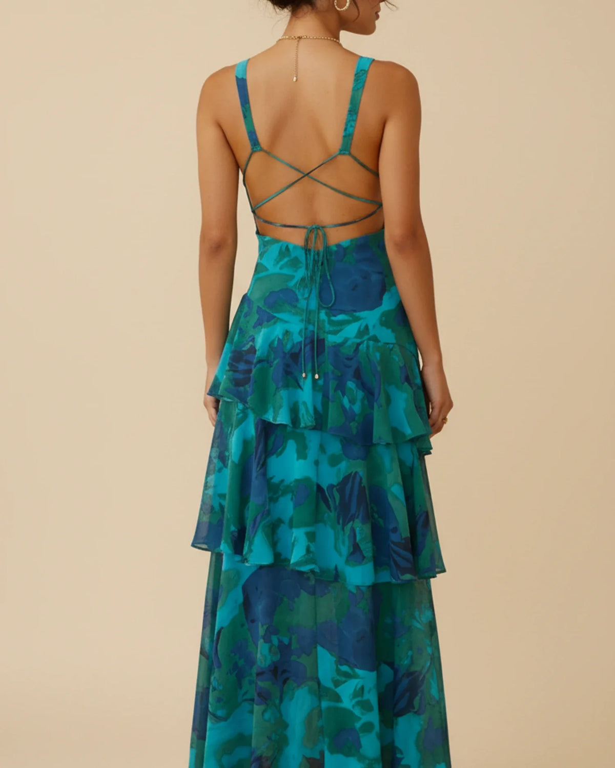 Ärmelloses Damen-Maxikleid mit Blumenmuster und Rüschen