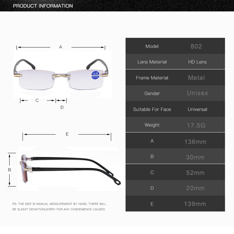 Smarte Lesebrille mit Gleitsichtgläsern | Ultraleicht, Blaulichtfilter | Für Nah- und Fernsicht | Titan TR90 Rahmen