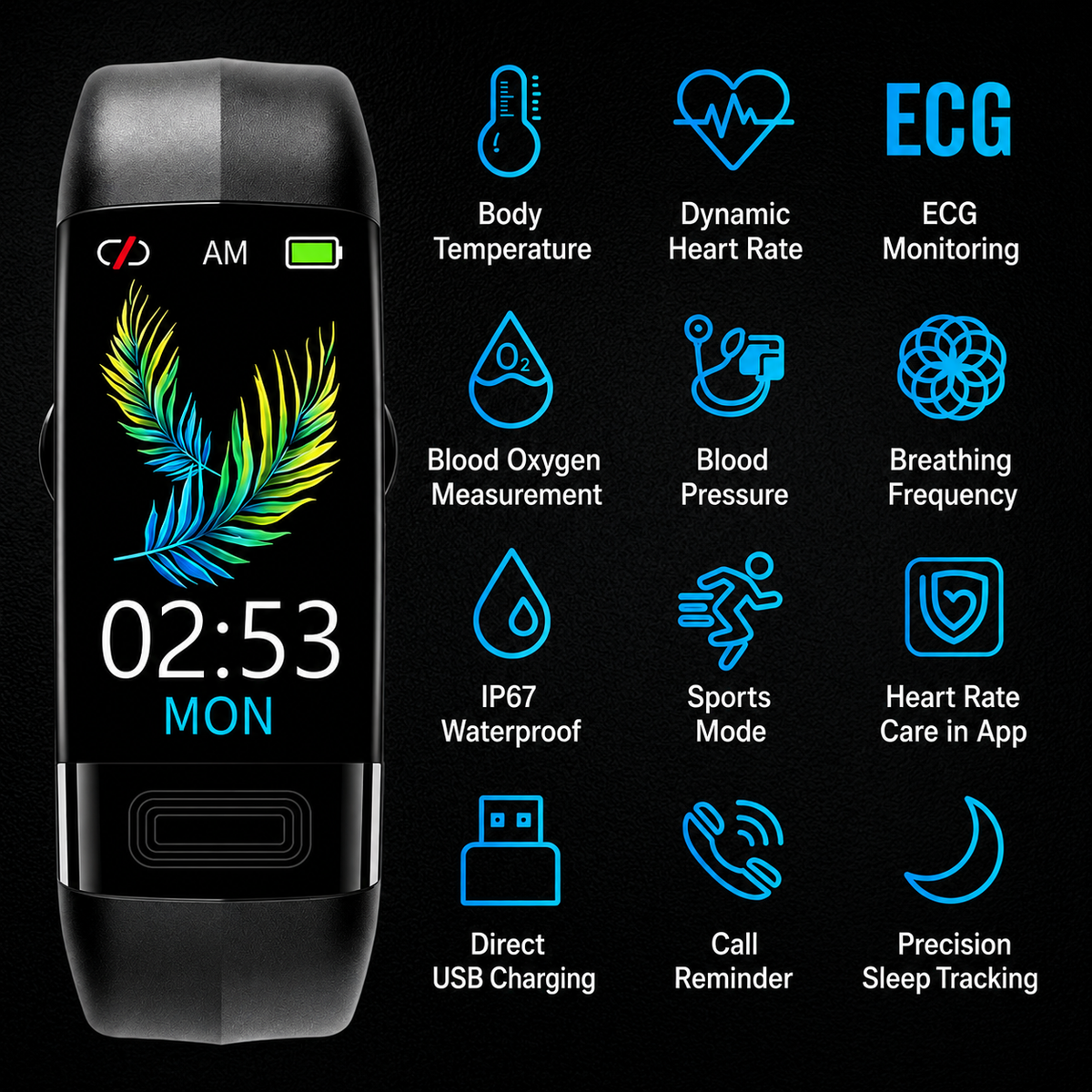 Smartwatch mit Gesundheits-Tracking, EKG, Blutdruck- und Schlafüberwachung