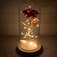 Ewige Rose – Goldene Rose in Glaskuppel mit LED-Beleuchtung