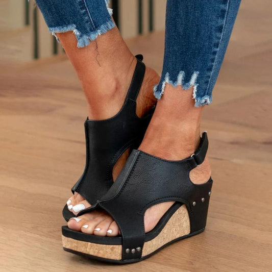 Orthopädische Damen-Keilsandalen mit offener Zehenpartie