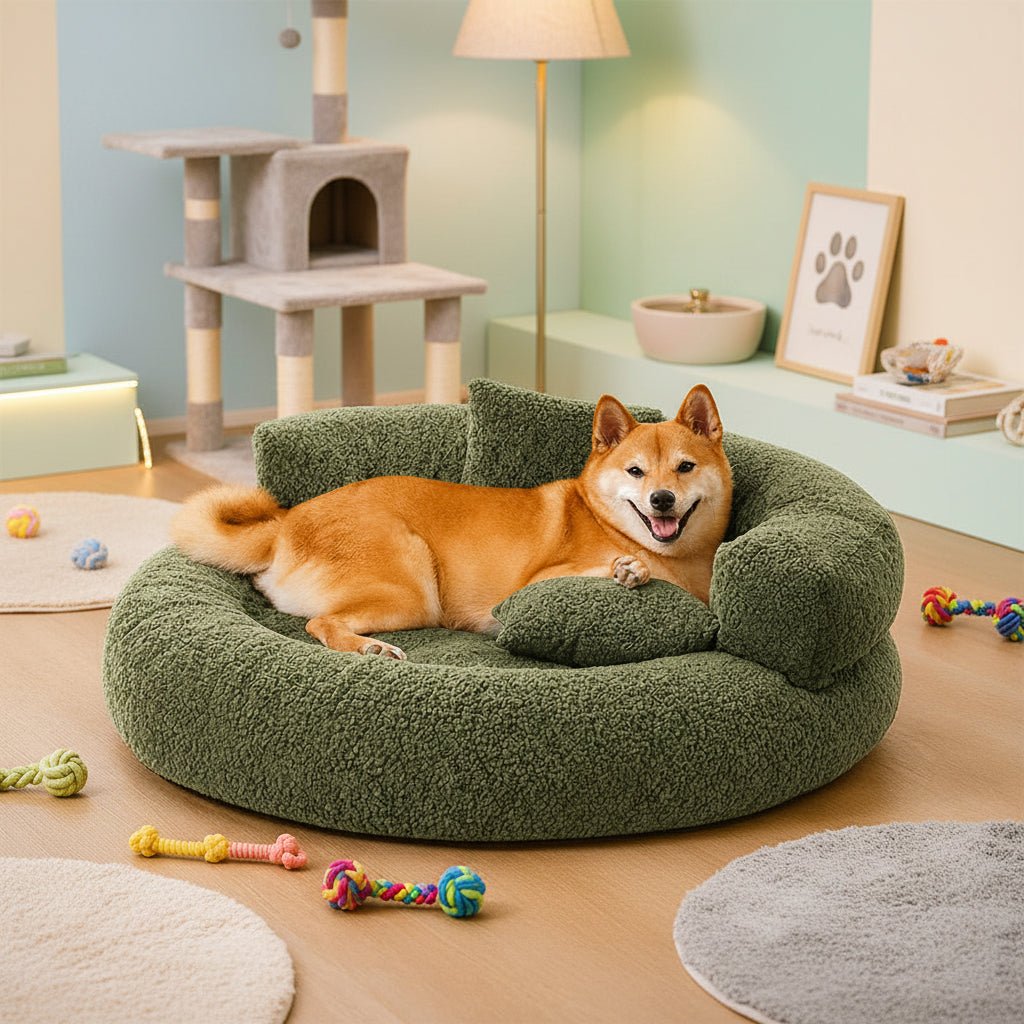 Orthopädisches Donut-Hundebett aus Diamantsamt für maximalen Komfort