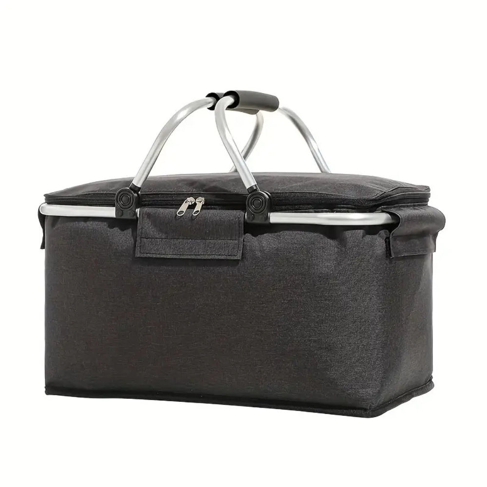 Faltbarer Picknickkorb 18L - Wasserdichter Oxford-Stoff - Aluminiumrahmen - Schwarz, Grau und Blau