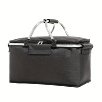 Faltbarer Picknickkorb 18L - Wasserdichter Oxford-Stoff - Aluminiumrahmen - Schwarz, Grau und Blau