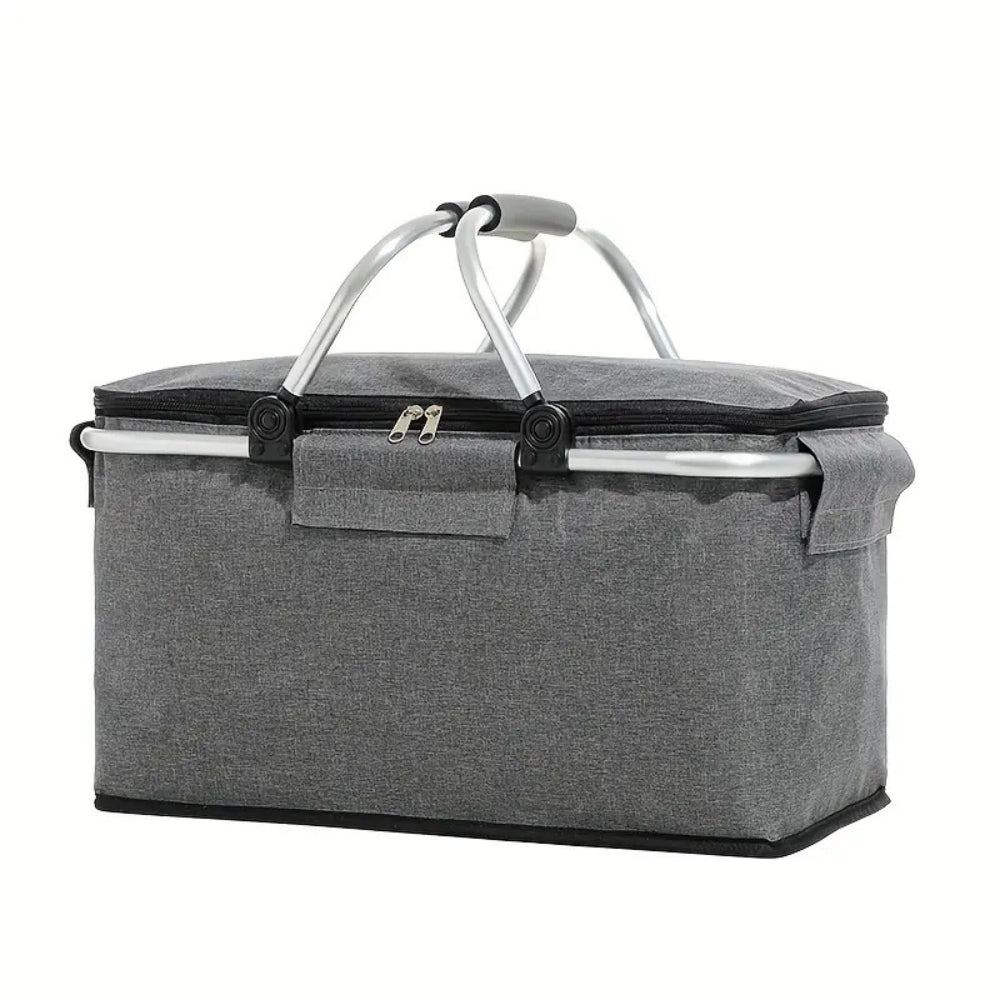 Faltbarer Picknickkorb 18L - Wasserdichter Oxford-Stoff - Aluminiumrahmen - Schwarz, Grau und Blau