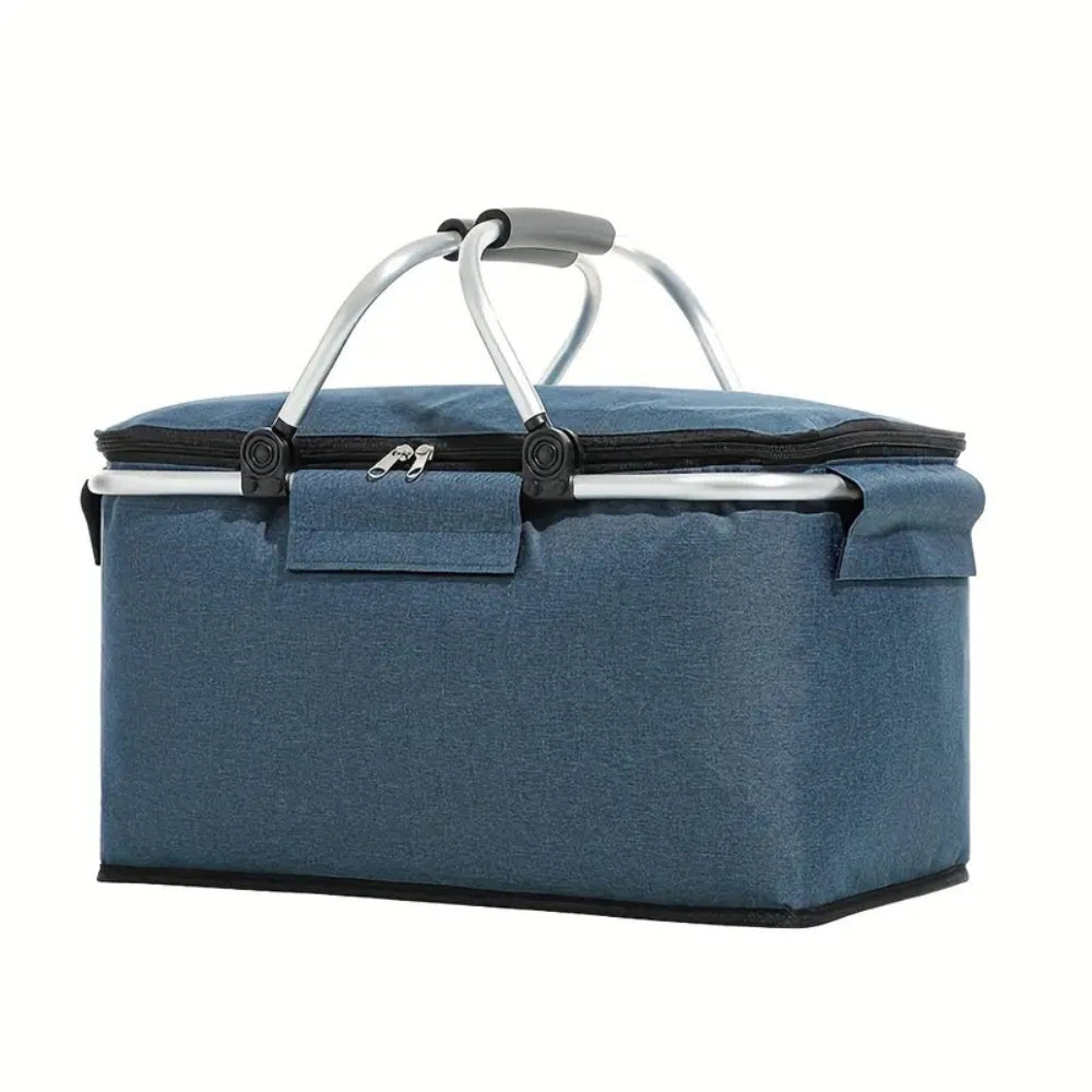 Faltbarer Picknickkorb 18L - Wasserdichter Oxford-Stoff - Aluminiumrahmen - Schwarz, Grau und Blau