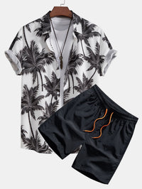 Hemd- und Badehosen-Set mit Palmenmuster – 100 % Polyester, Regular Fit Passform, lässiges Sommerset