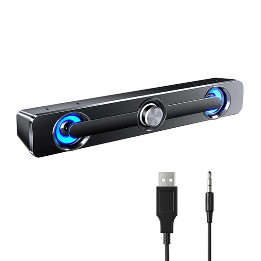 PC-Soundbar-Lautsprecher – USB-betrieben mit LED-Beleuchtung und 3,5-mm-Klinkenanschluss für Laptop und TV