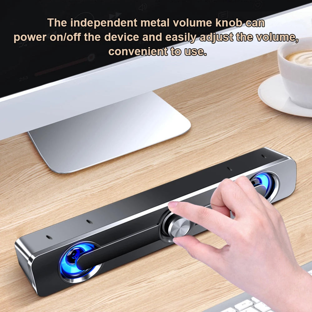 PC-Soundbar-Lautsprecher – USB-betrieben mit LED-Beleuchtung und 3,5-mm-Klinkenanschluss für Laptop und TV