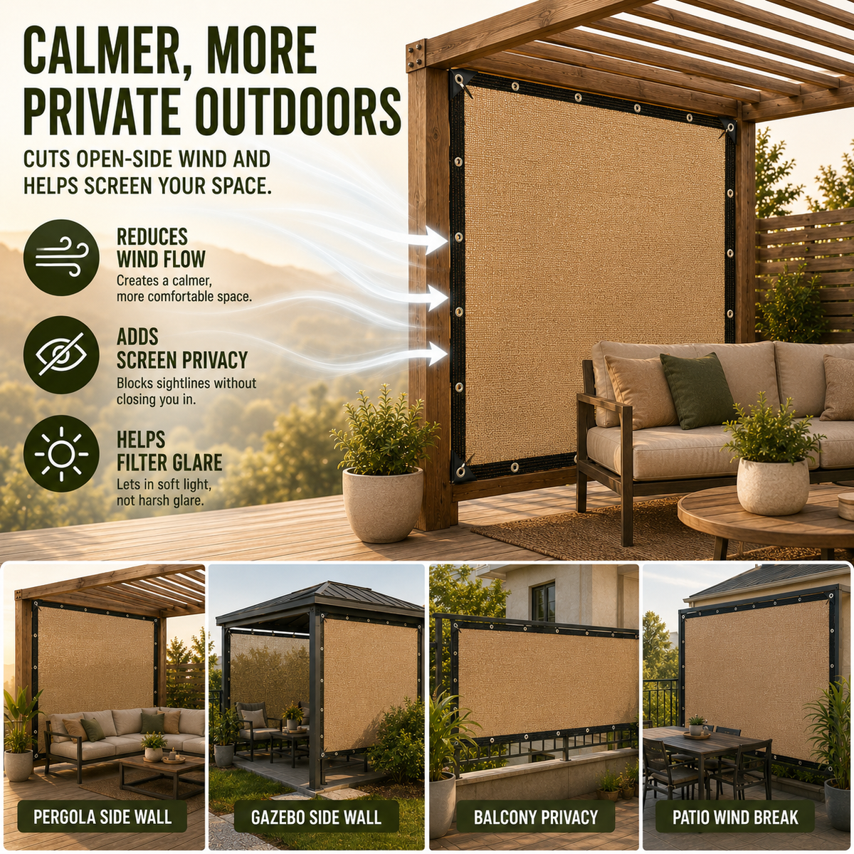 Pergola Seitenwand | Sonnen- und Windschutz Seitenwand für Gartenpavillons