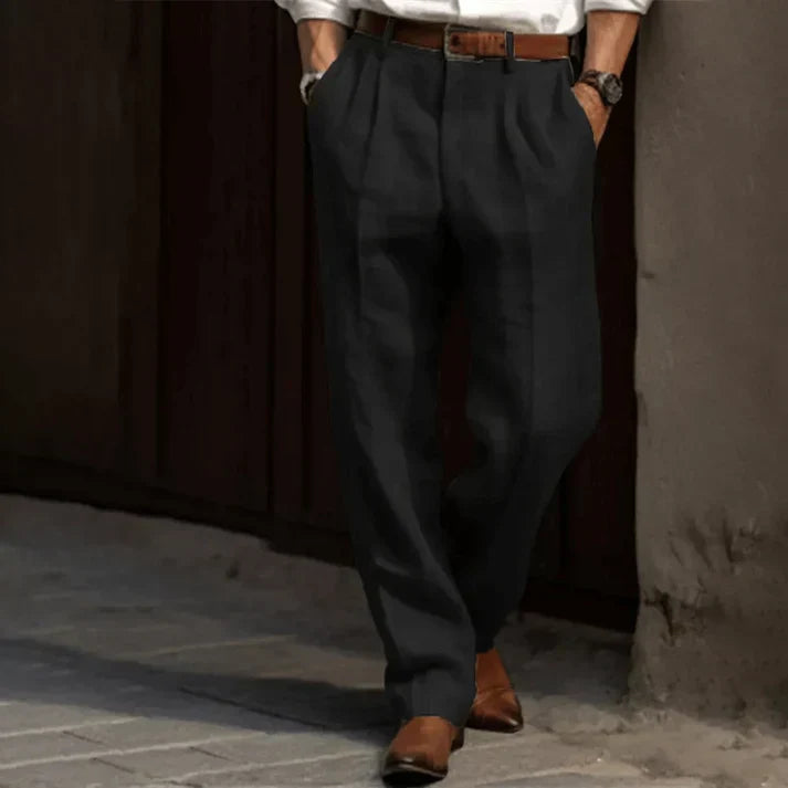 Faltenhose mit weitem Bein für Herren - Hohe Taille, bequeme Passform