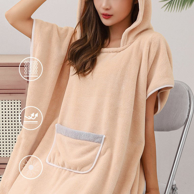 Extrem weicher Fleece-Poncho mit Kapuze – Schnelltrocknender Unisex-Bade- und Spa-Mantel