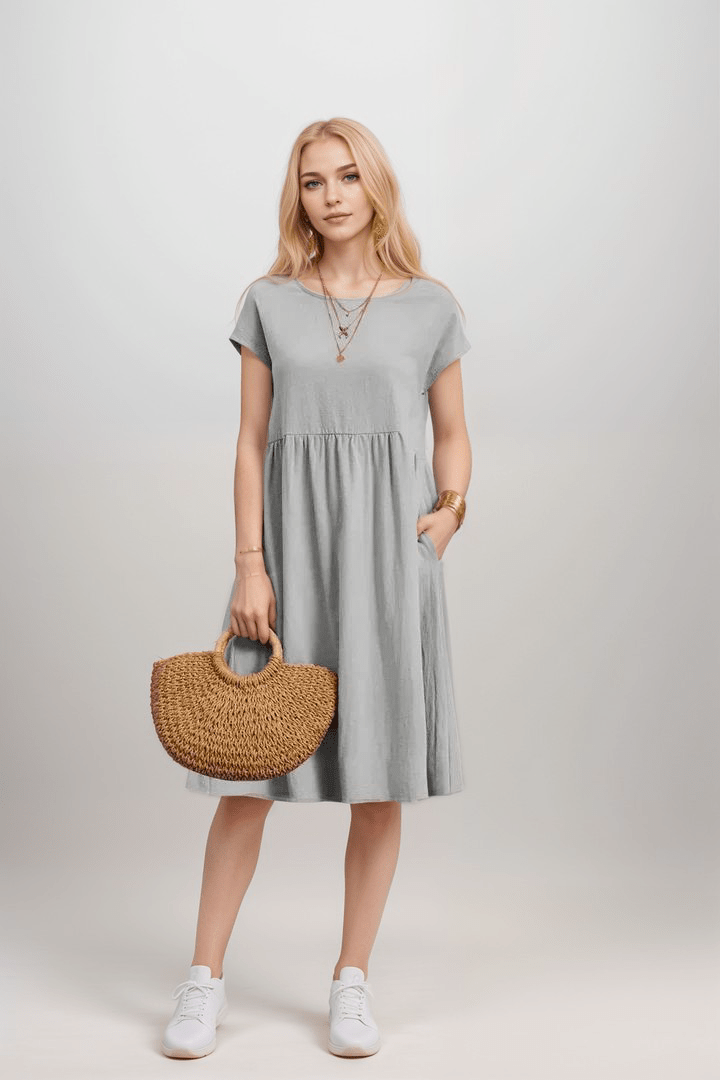 Kurzärmeliges A-Linien-Midikleid für Damen