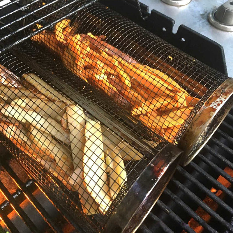 Grillkorb aus Edelstahl - 360° drehbar für gleichmässiges Garen