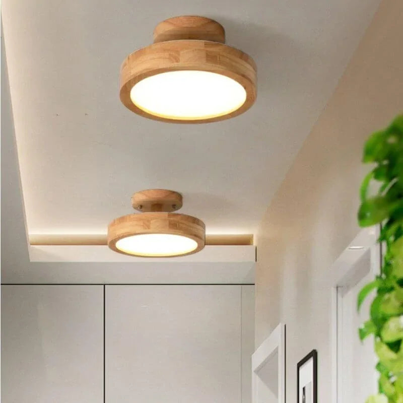 Skandinavische LED-Deckenleuchte mit Holzoberfläche