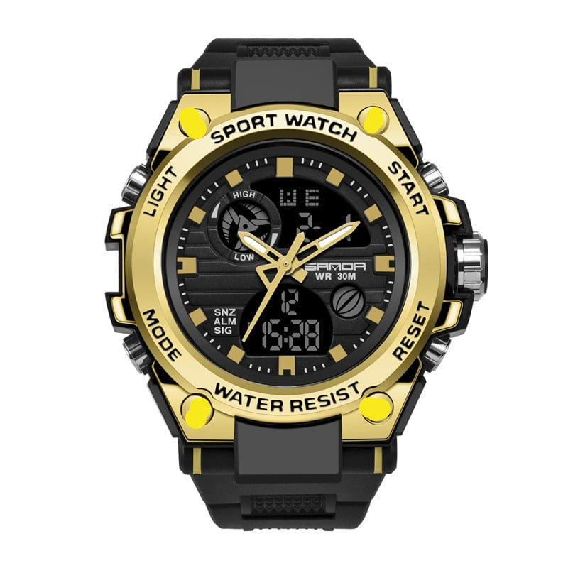Sportliche, multifunktionale, wasserdichte Herrenuhr mit Doppelanzeige und Zifferblattbeleuchtung