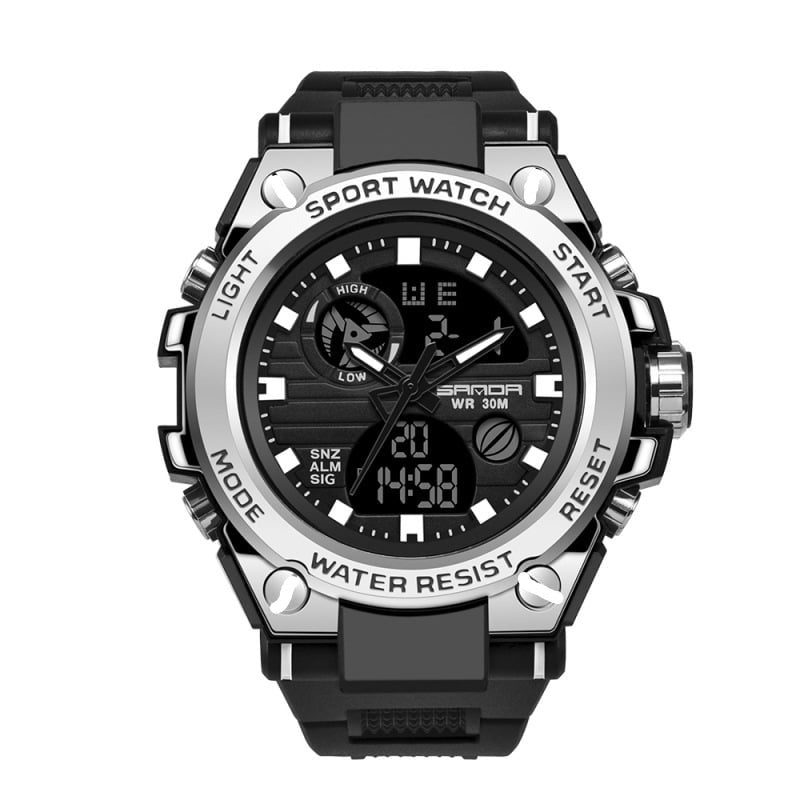 Sportliche, multifunktionale, wasserdichte Herrenuhr mit Doppelanzeige und Zifferblattbeleuchtung