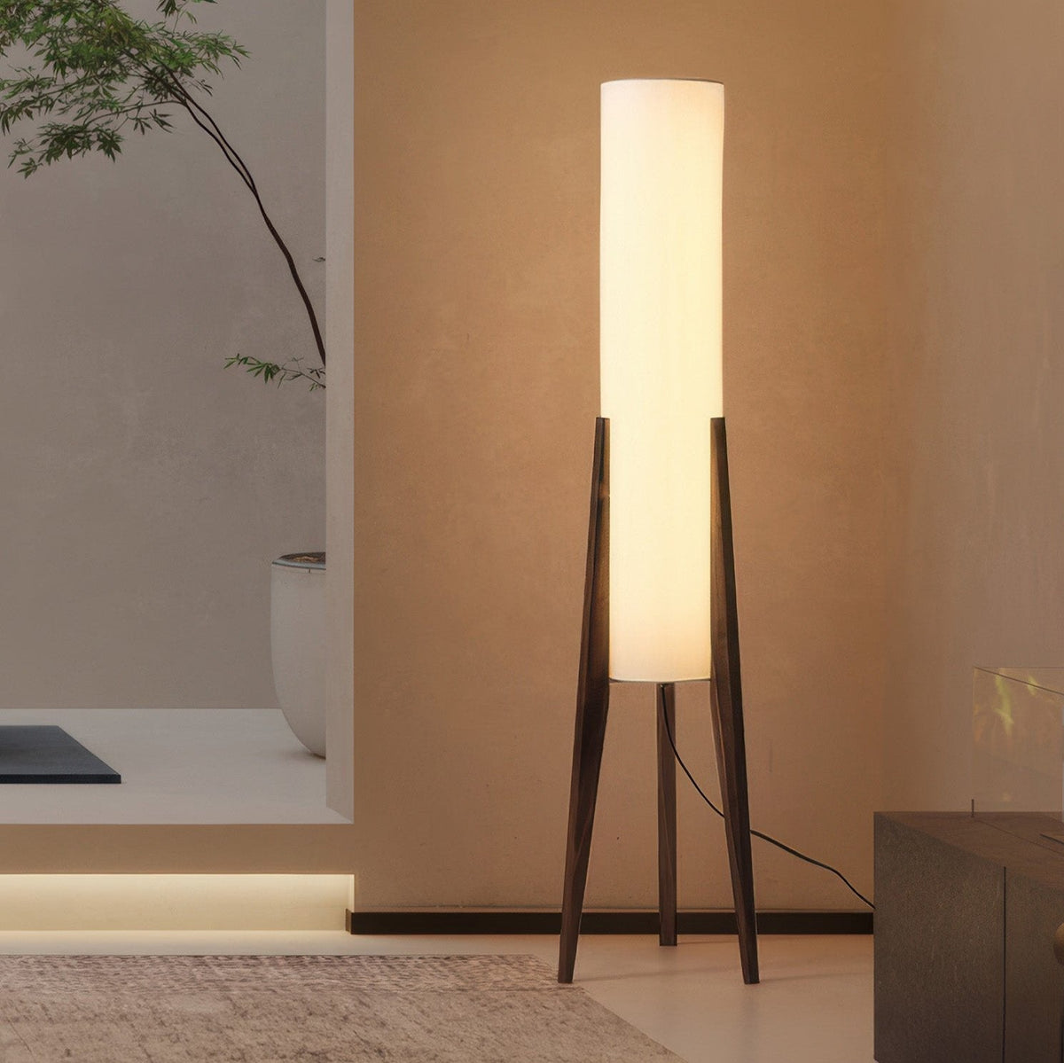 Stehleuchte aus Walnussholz im modernen Retro-Design - Kunstlampe