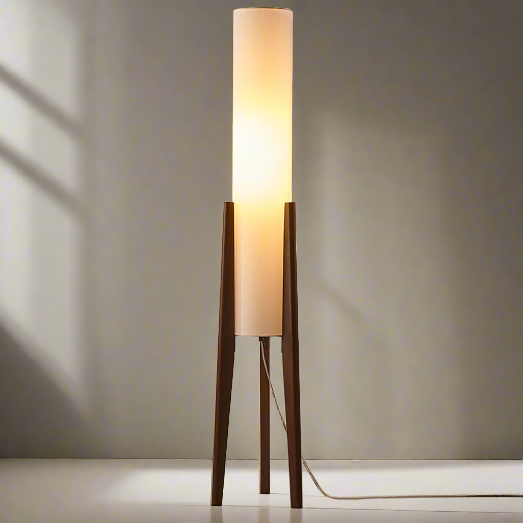 Stehleuchte aus Walnussholz im modernen Retro-Design - Kunstlampe