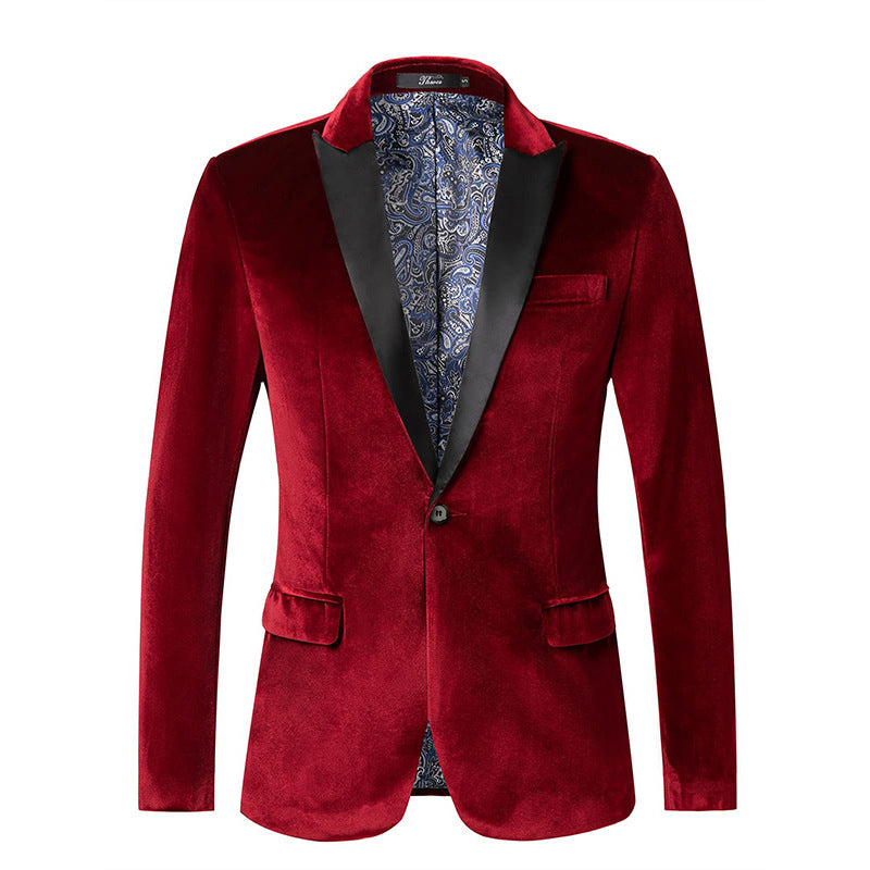 Taillierte Samt-Smokingjacke für Herren mit Satin-Revers und Einknopfverschluss