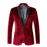 Taillierte Samt-Smokingjacke für Herren mit Satin-Revers und Einknopfverschluss