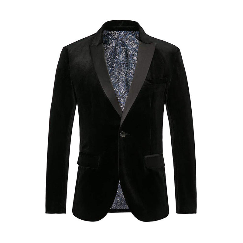 Taillierte Samt-Smokingjacke für Herren mit Satin-Revers und Einknopfverschluss
