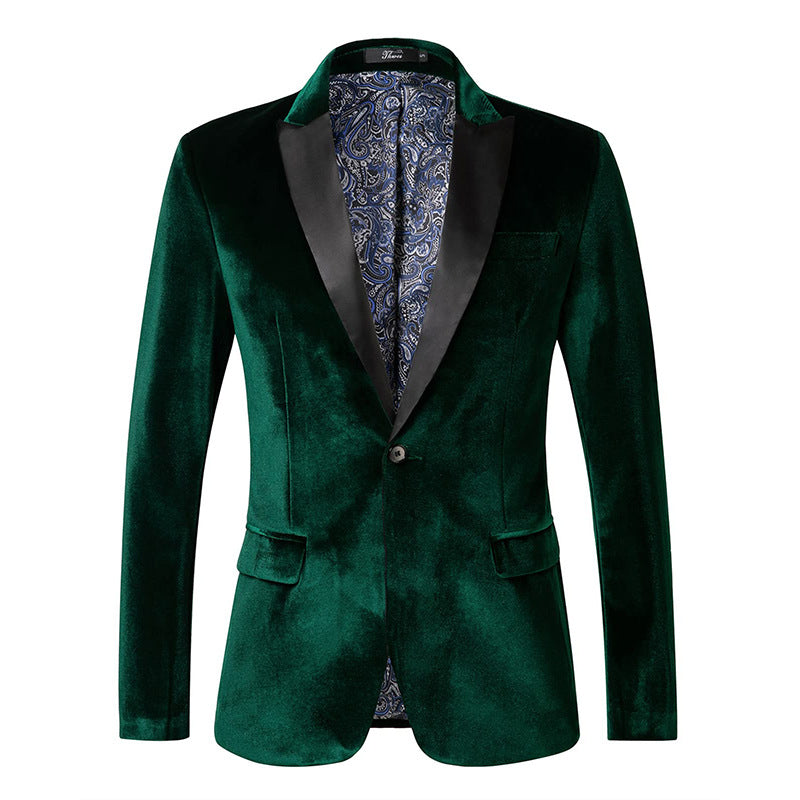 Taillierte Samt-Smokingjacke für Herren mit Satin-Revers und Einknopfverschluss