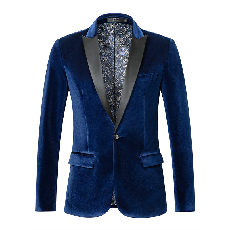 Taillierte Samt-Smokingjacke für Herren mit Satin-Revers und Einknopfverschluss