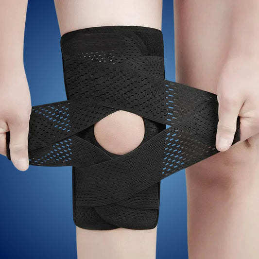 Kniebandage mit Kompressionsstützfedern und Spanngurt – für Stabilität, Schmerzlinderung und Schutz