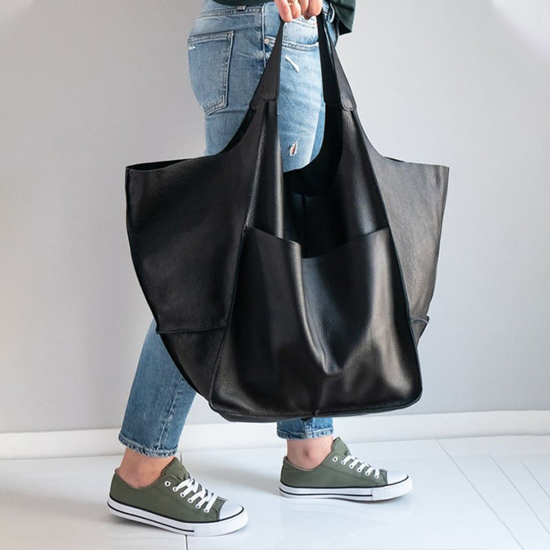 Oversized Leder-Weekender-Handtasche