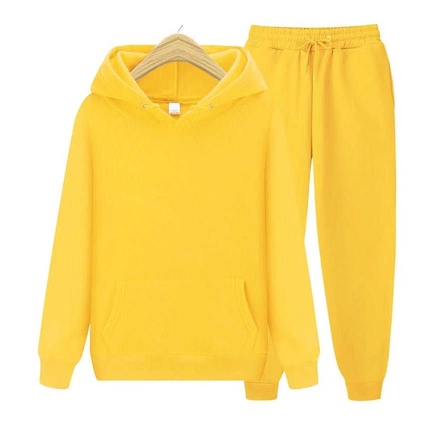 Unisex zweiteiliges Trainingsset mit Kapuzenpullover und Trainerhose aus weichem Material im lockeren Schnitt