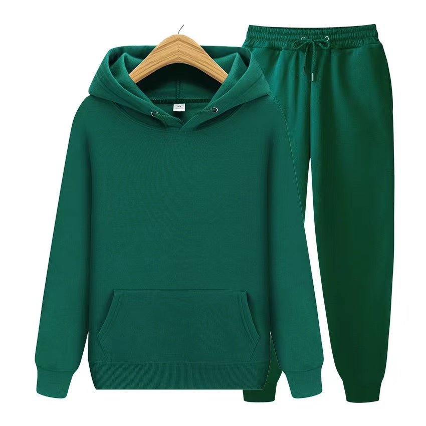 Unisex zweiteiliges Trainingsset mit Kapuzenpullover und Trainerhose aus weichem Material im lockeren Schnitt