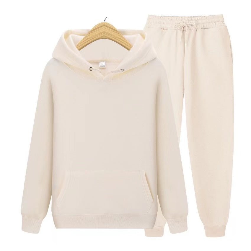Unisex zweiteiliges Trainingsset mit Kapuzenpullover und Trainerhose aus weichem Material im lockeren Schnitt