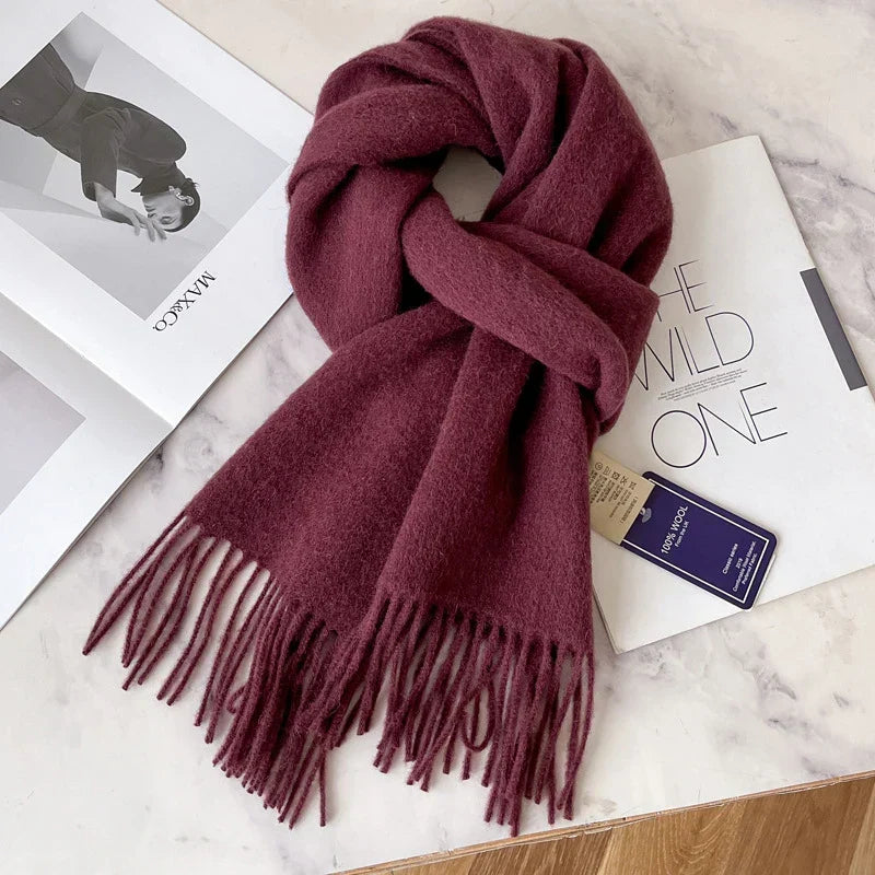 Unisex schmaler Wollschal - einfarbig, warm und weich