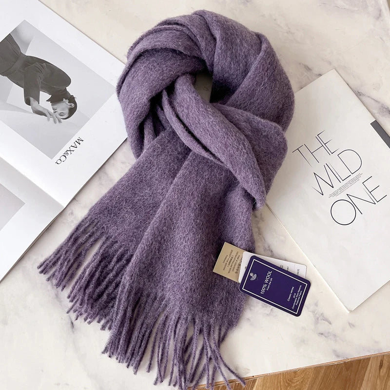 Unisex schmaler Wollschal - einfarbig, warm und weich