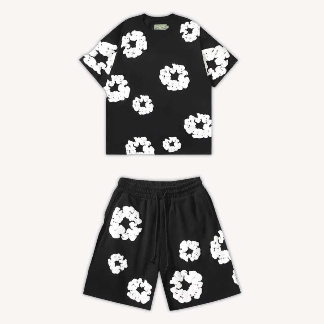 Unisex T-Shirt und Shorts Set mit Blumenmuster - Freizeitkleidung