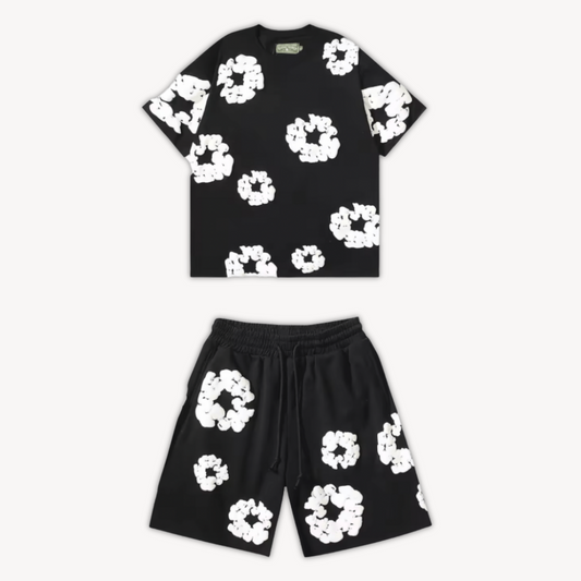 Unisex T-Shirt und Shorts Set mit Blumenmuster - Freizeitkleidung
