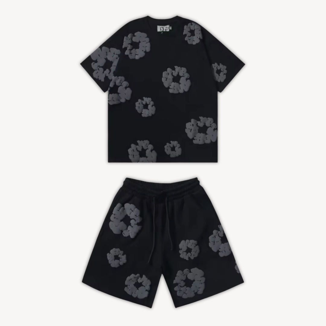 Unisex T-Shirt und Shorts Set mit Blumenmuster - Freizeitkleidung