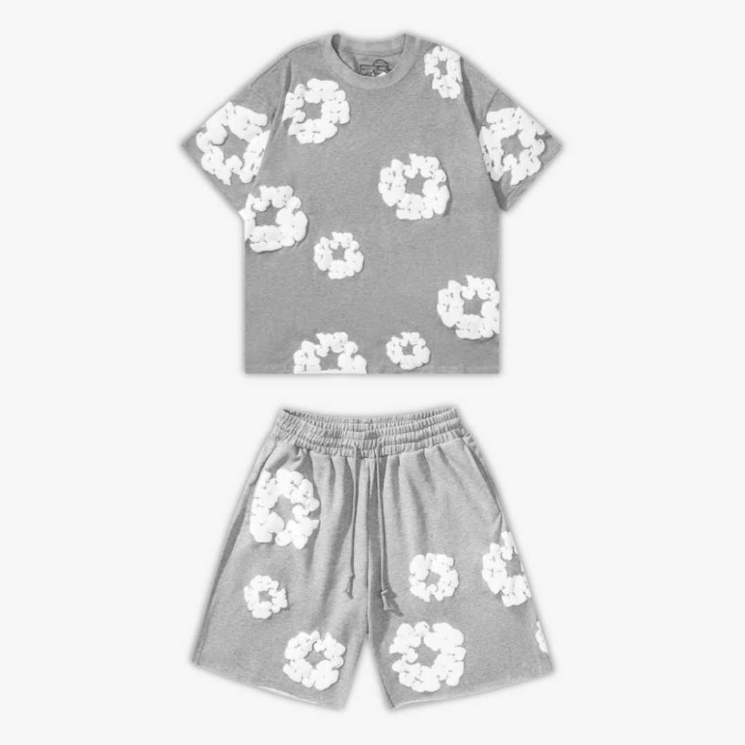Unisex T-Shirt und Shorts Set mit Blumenmuster - Freizeitkleidung