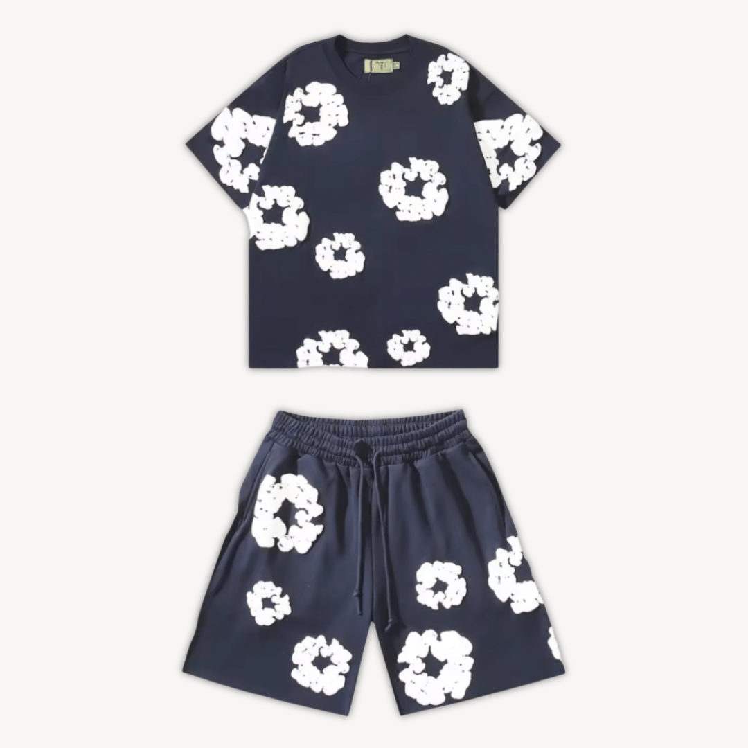 Unisex T-Shirt und Shorts Set mit Blumenmuster - Freizeitkleidung